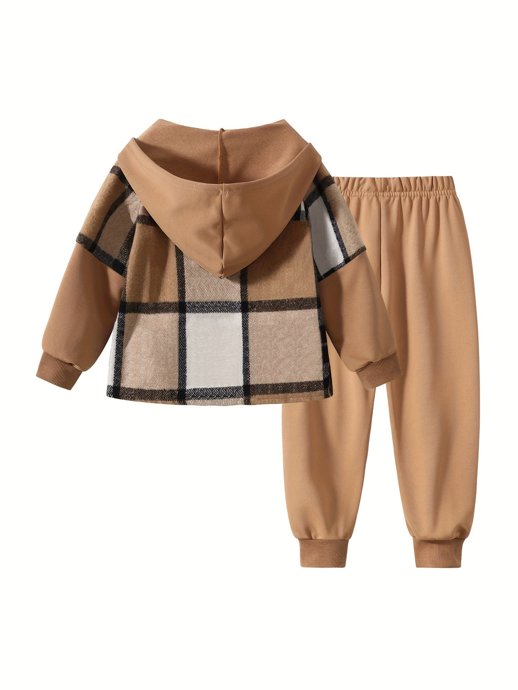 2pcs Fall/Winter Boys' Fashion Set New Arrival Boys' Clothing Long-Sleeve Plaid Hooded Sweatshirt Jacket Fashion Workwear Pants Set Ages 4-14 Holiday Gift Sports Set, for Outdoor