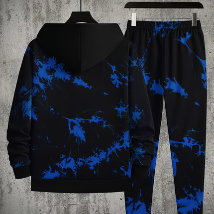 Monster Face Print, Men's 2Pcs Outfits, Casual Hoodies Long Sleeve Pullover Hooded Sweatshirt And Sweatpants Joggers Set For Winter Fall, Men's Clothing
