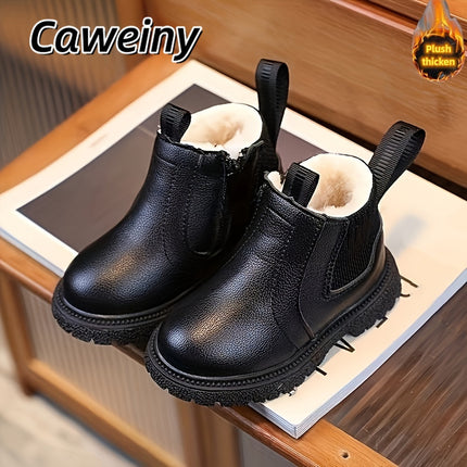 Botas De Nieve Sólidas Para Niños Con Forro De Felpa Cálido, Zapatos Cómodos, Informales, Antideslizantes Y Duraderos Para Actividades Al Aire Libre Para Niños