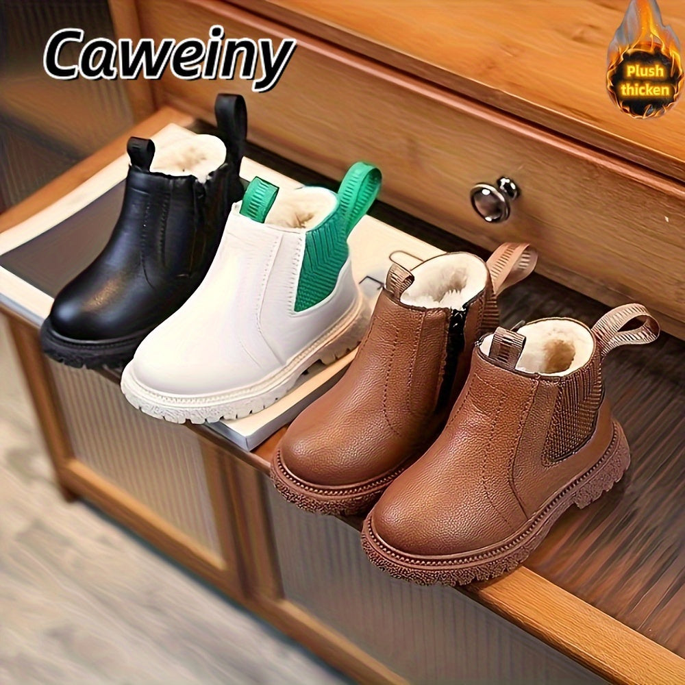 Botas De Nieve Sólidas Para Niños Con Forro De Felpa Cálido, Zapatos Cómodos, Informales, Antideslizantes Y Duraderos Para Actividades Al Aire Libre Para Niños