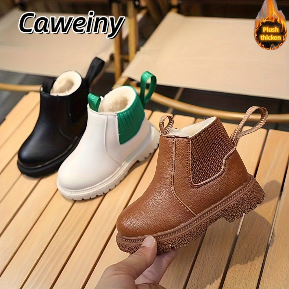 Botas De Nieve Sólidas Para Niños Con Forro De Felpa Cálido, Zapatos Cómodos, Informales, Antideslizantes Y Duraderos Para Actividades Al Aire Libre Para Niños