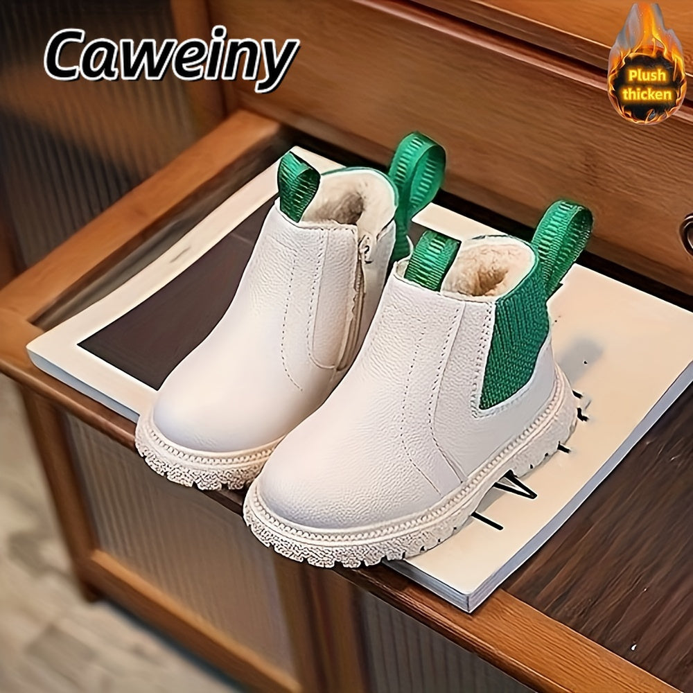 Botas De Nieve Sólidas Para Niños Con Forro De Felpa Cálido, Zapatos Cómodos, Informales, Antideslizantes Y Duraderos Para Actividades Al Aire Libre Para Niños