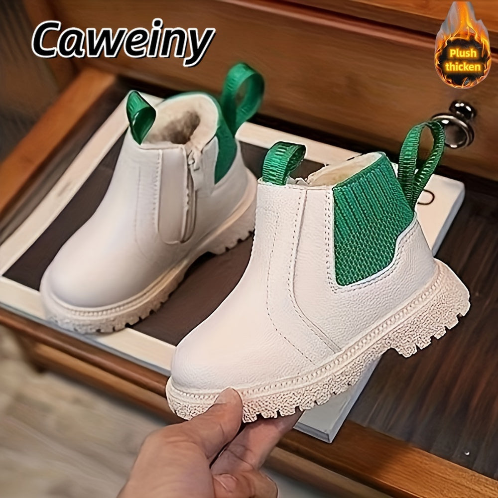 Botas De Nieve Sólidas Para Niños Con Forro De Felpa Cálido, Zapatos Cómodos, Informales, Antideslizantes Y Duraderos Para Actividades Al Aire Libre Para Niños