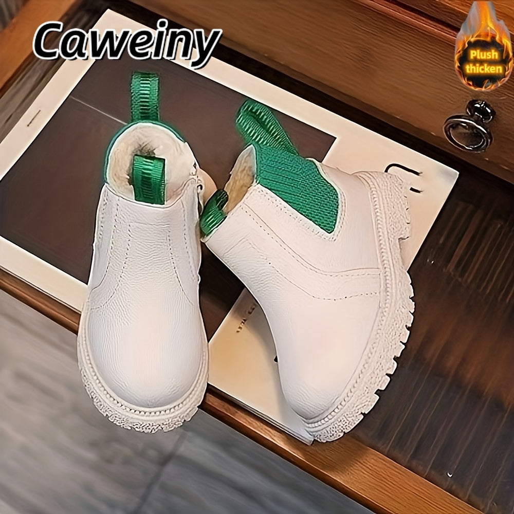 Botas De Nieve Sólidas Para Niños Con Forro De Felpa Cálido, Zapatos Cómodos, Informales, Antideslizantes Y Duraderos Para Actividades Al Aire Libre Para Niños