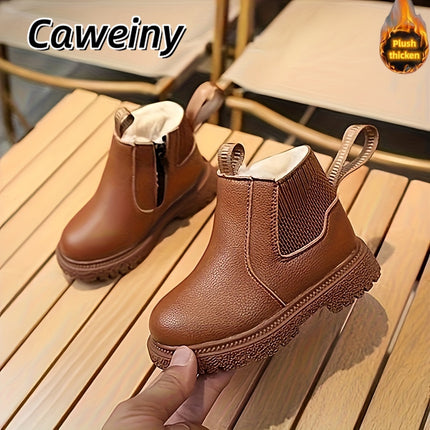 Botas De Nieve Sólidas Para Niños Con Forro De Felpa Cálido, Zapatos Cómodos, Informales, Antideslizantes Y Duraderos Para Actividades Al Aire Libre Para Niños