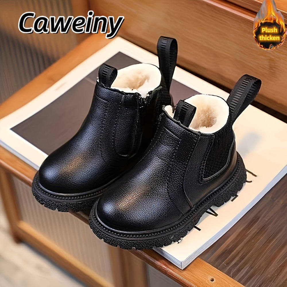 Botas De Nieve Sólidas Para Niños Con Forro De Felpa Cálido, Zapatos Cómodos, Informales, Antideslizantes Y Duraderos Para Actividades Al Aire Libre Para Niños
