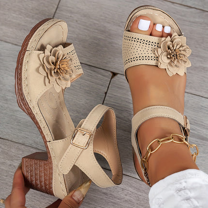 Women Summer Wedge Sandals Floral Peep Toe Shoes Woman Platform Ankle Strap Sandal