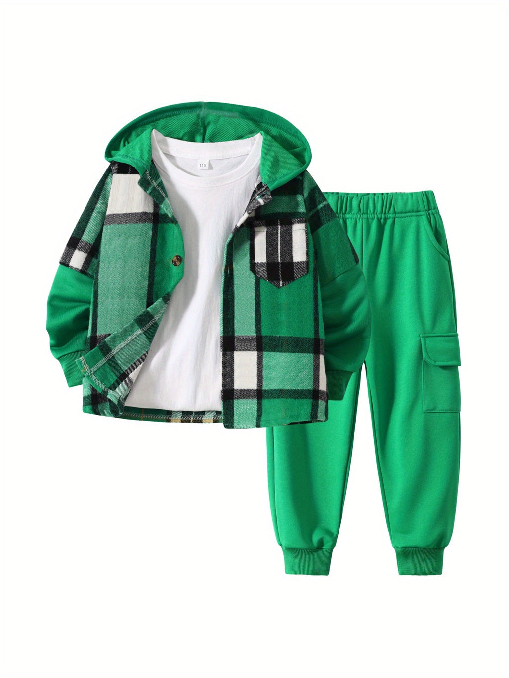 2pcs Fall/Winter Boys' Fashion Set New Arrival Boys' Clothing Long-Sleeve Plaid Hooded Sweatshirt Jacket Fashion Workwear Pants Set Ages 4-14 Holiday Gift Sports Set, for Outdoor