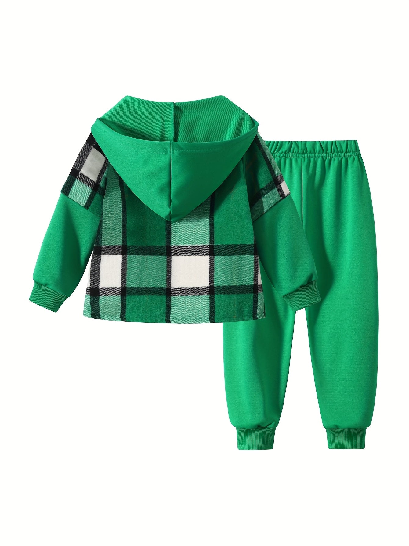 2pcs Fall/Winter Boys' Fashion Set New Arrival Boys' Clothing Long-Sleeve Plaid Hooded Sweatshirt Jacket Fashion Workwear Pants Set Ages 4-14 Holiday Gift Sports Set, for Outdoor