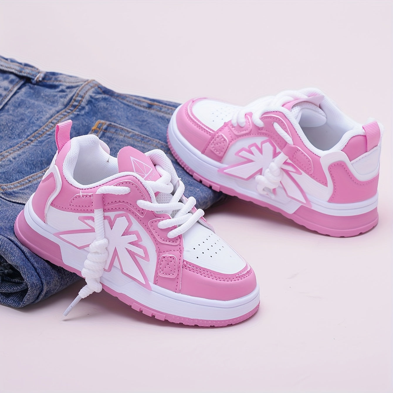 Pink Children's Baby Girl Shoes, Casual Sporty Trendy Fashion New Style, Stylish for All Seasons, Everyday Children Shoes, Outdoor Play Shoes, Stylish Baby Shoes, Durable Stitching, Rubber Sole Shoes, Round Toe Shoes, Lowtop