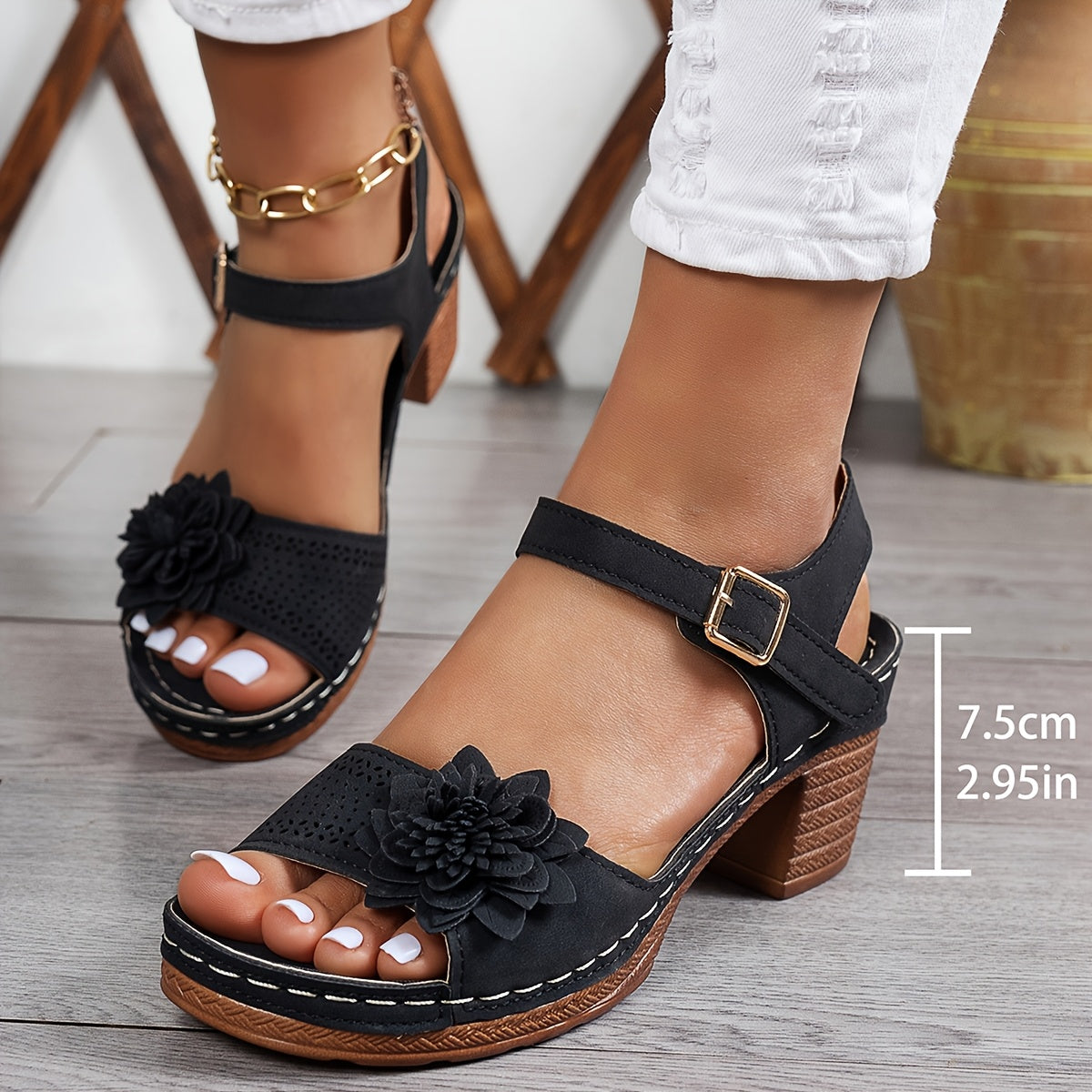 Women Summer Wedge Sandals Floral Peep Toe Shoes Woman Platform Ankle Strap Sandal