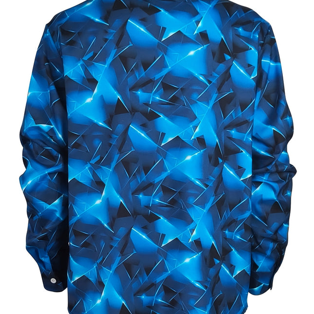 Geometric Pattern Men's Chic Long Sleeve Button Up Shirt, Spring Fall, Men's Clothing
