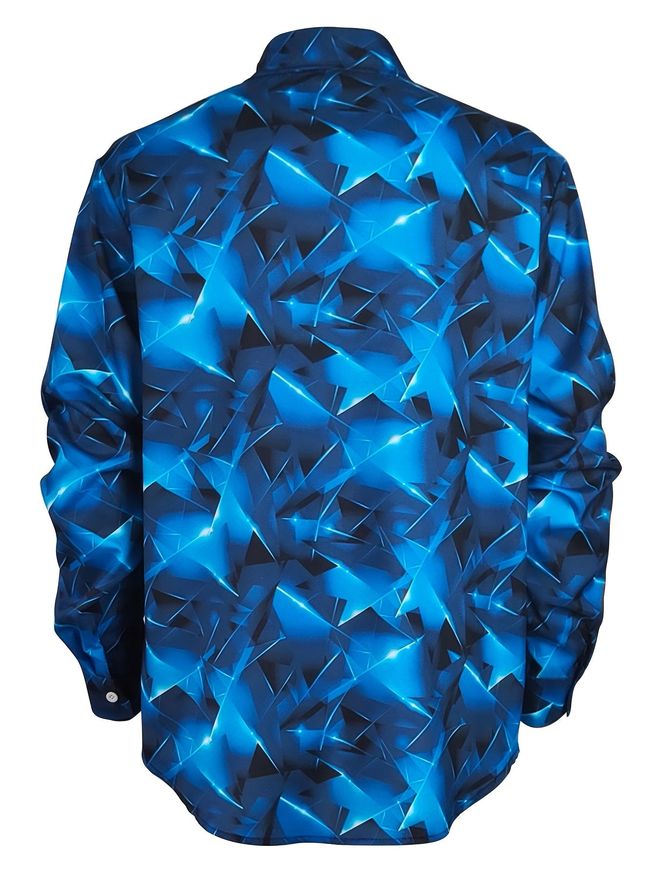 Geometric Pattern Men's Chic Long Sleeve Button Up Shirt, Spring Fall, Men's Clothing