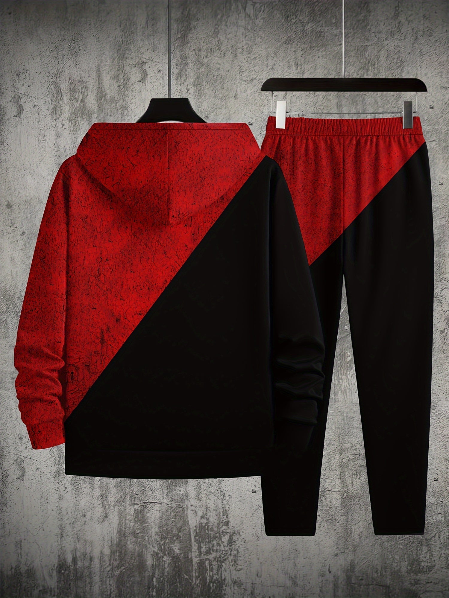 Monster Face Print, Men's 2Pcs Outfits, Casual Hoodies Long Sleeve Pullover Hooded Sweatshirt And Sweatpants Joggers Set For Winter Fall, Men's Clothing