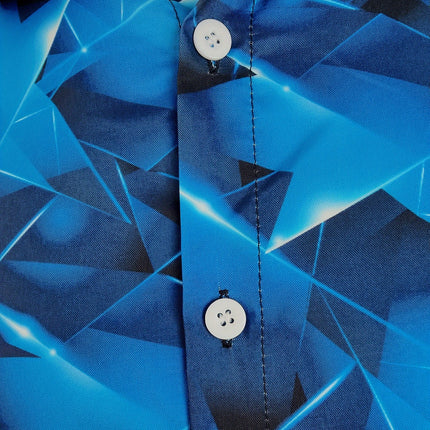 Geometric Pattern Men's Chic Long Sleeve Button Up Shirt, Spring Fall, Men's Clothing