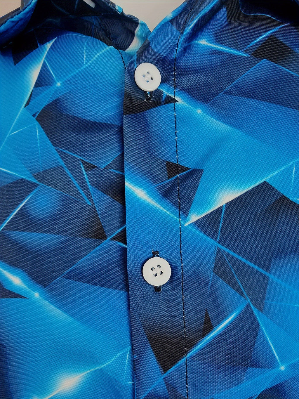 Geometric Pattern Men's Chic Long Sleeve Button Up Shirt, Spring Fall, Men's Clothing