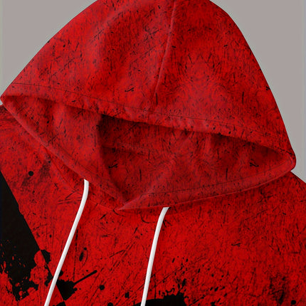 Monster Face Print, Men's 2Pcs Outfits, Casual Hoodies Long Sleeve Pullover Hooded Sweatshirt And Sweatpants Joggers Set For Winter Fall, Men's Clothing