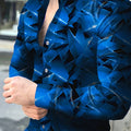 Geometric Pattern Men's Chic Long Sleeve Button Up Shirt, Spring Fall, Men's Clothing