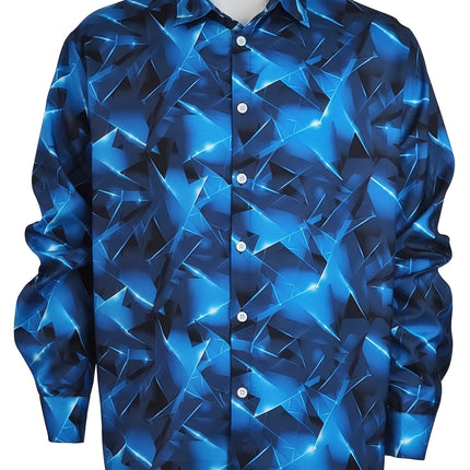Geometric Pattern Men's Chic Long Sleeve Button Up Shirt, Spring Fall, Men's Clothing