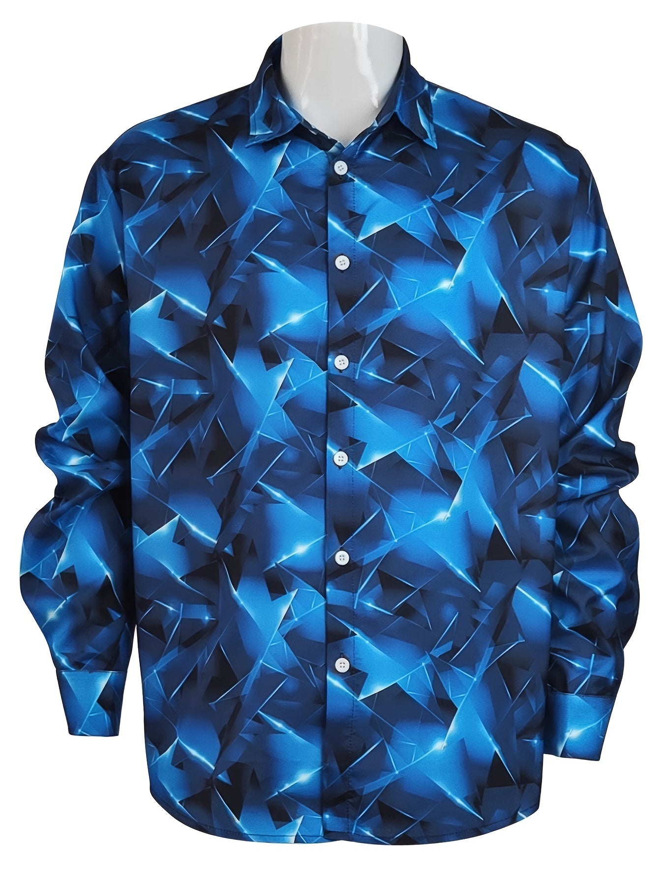 Geometric Pattern Men's Chic Long Sleeve Button Up Shirt, Spring Fall, Men's Clothing