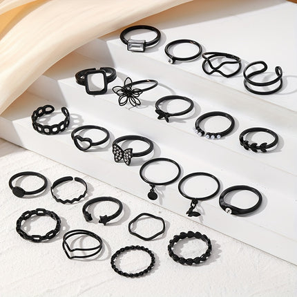 23pcs/set Gothic Ring Set Inlaid Rhinestone Trendy Butterfly Flower Heart Patterns Zinc Alloy Mix And Match For Daily Outfits Party Accessories