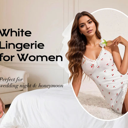 Lingerie for Women Sexy Night Gowns Lace Trim Sleep Dress V Neck Babydoll Chemise Dress Side Split Nighty