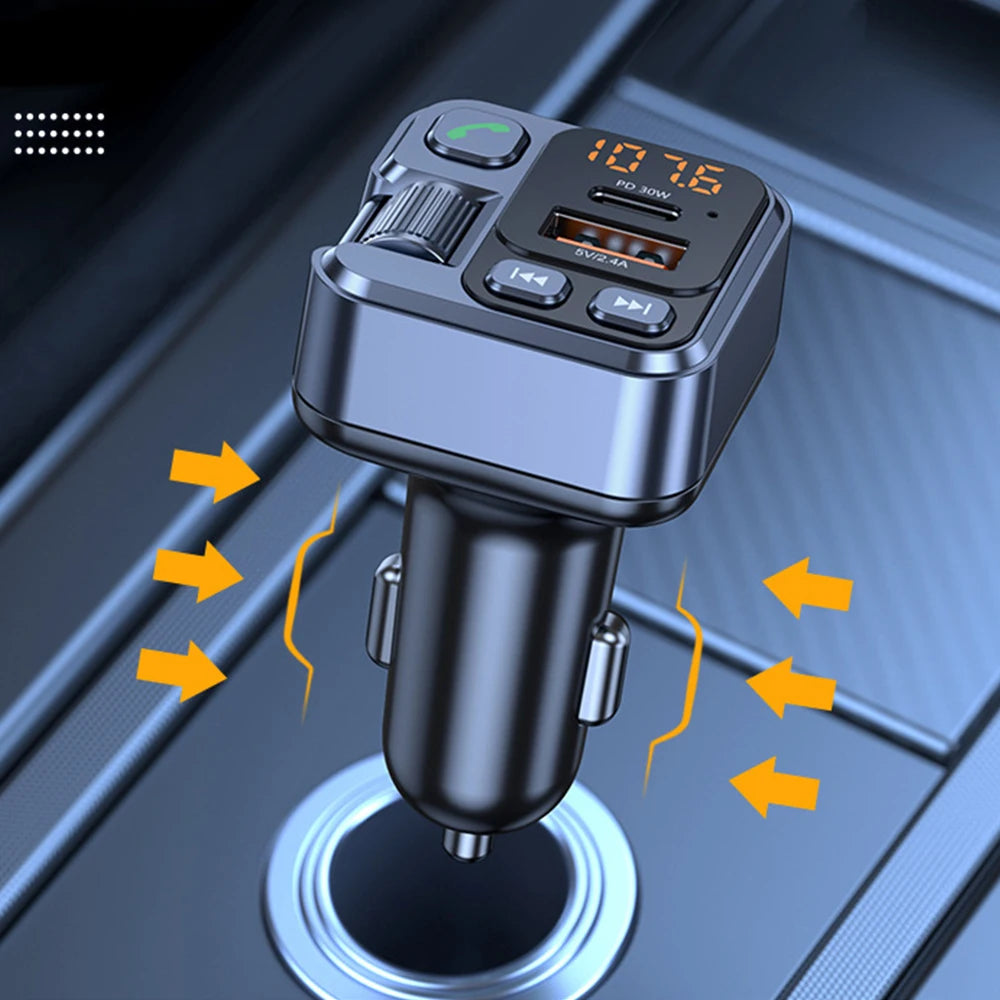 Car Bluetooth Receiver USB U Disk Read PD20w Fast Charging Digital Display Car Mobile Phone Adapter FM Transmiter For Cellphones