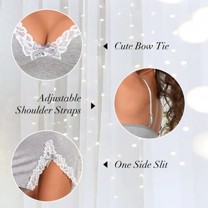 Lingerie for Women Sexy Night Gowns Lace Trim Sleep Dress V Neck Babydoll Chemise Dress Side Split Nighty