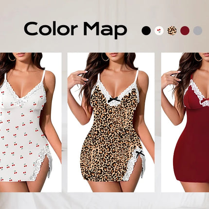 Lingerie for Women Sexy Night Gowns Lace Trim Sleep Dress V Neck Babydoll Chemise Dress Side Split Nighty
