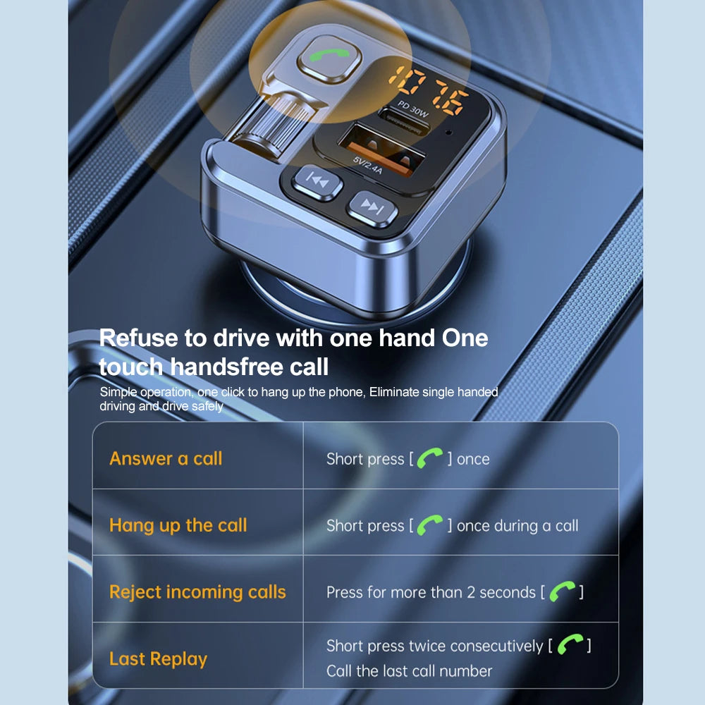 Car Bluetooth Receiver USB U Disk Read PD20w Fast Charging Digital Display Car Mobile Phone Adapter FM Transmiter For Cellphones