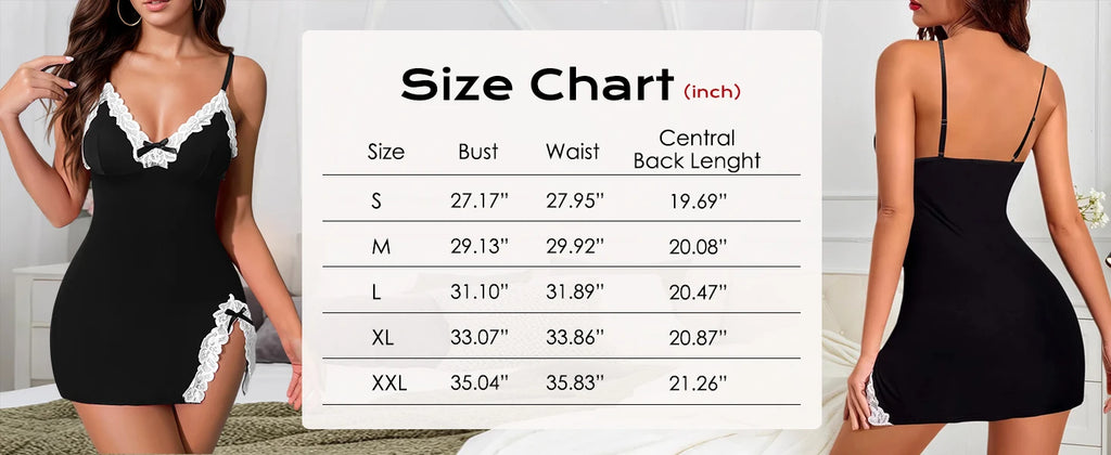 Lingerie for Women Sexy Night Gowns Lace Trim Sleep Dress V Neck Babydoll Chemise Dress Side Split Nighty