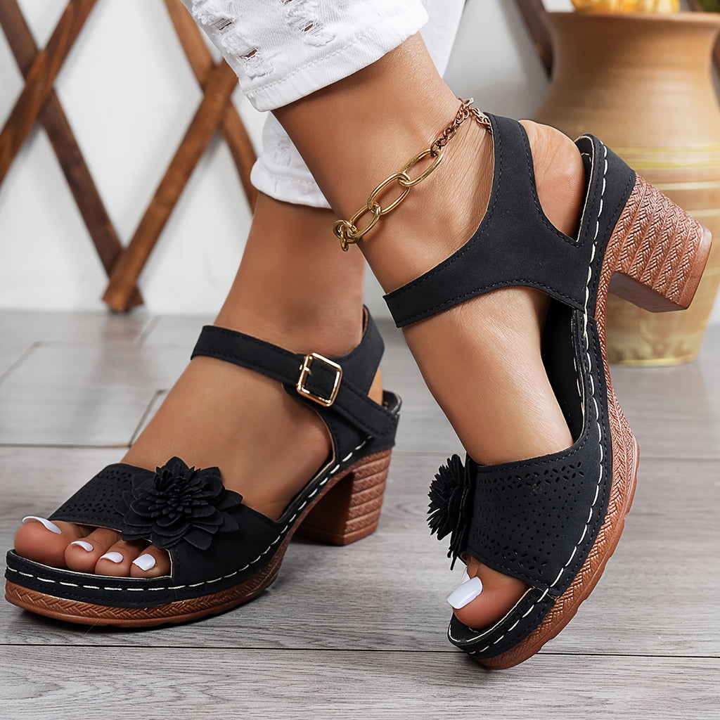 Women Summer Wedge Sandals Floral Peep Toe Shoes Woman Platform Ankle Strap Sandal