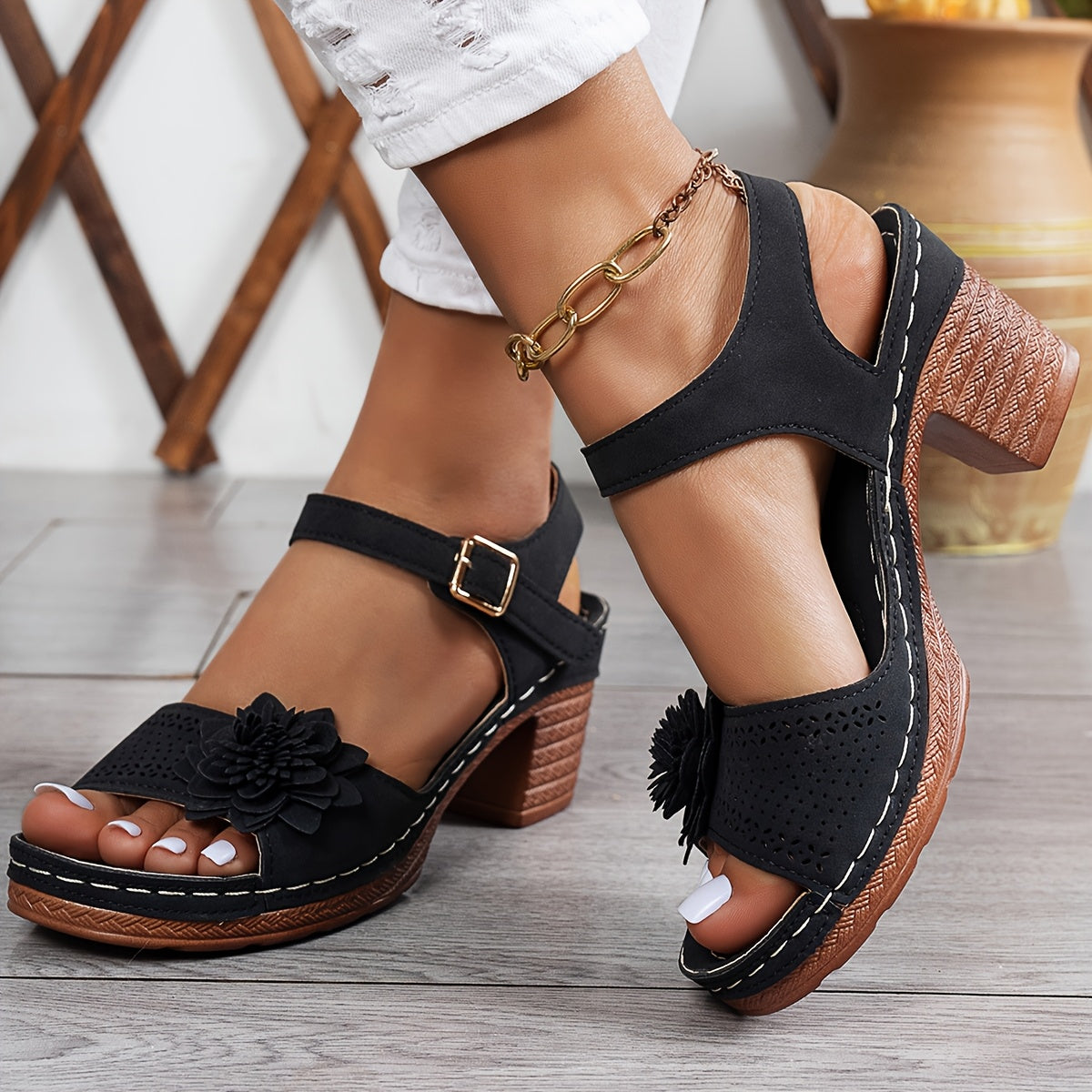 Women Summer Wedge Sandals Floral Peep Toe Shoes Woman Platform Ankle Strap Sandal