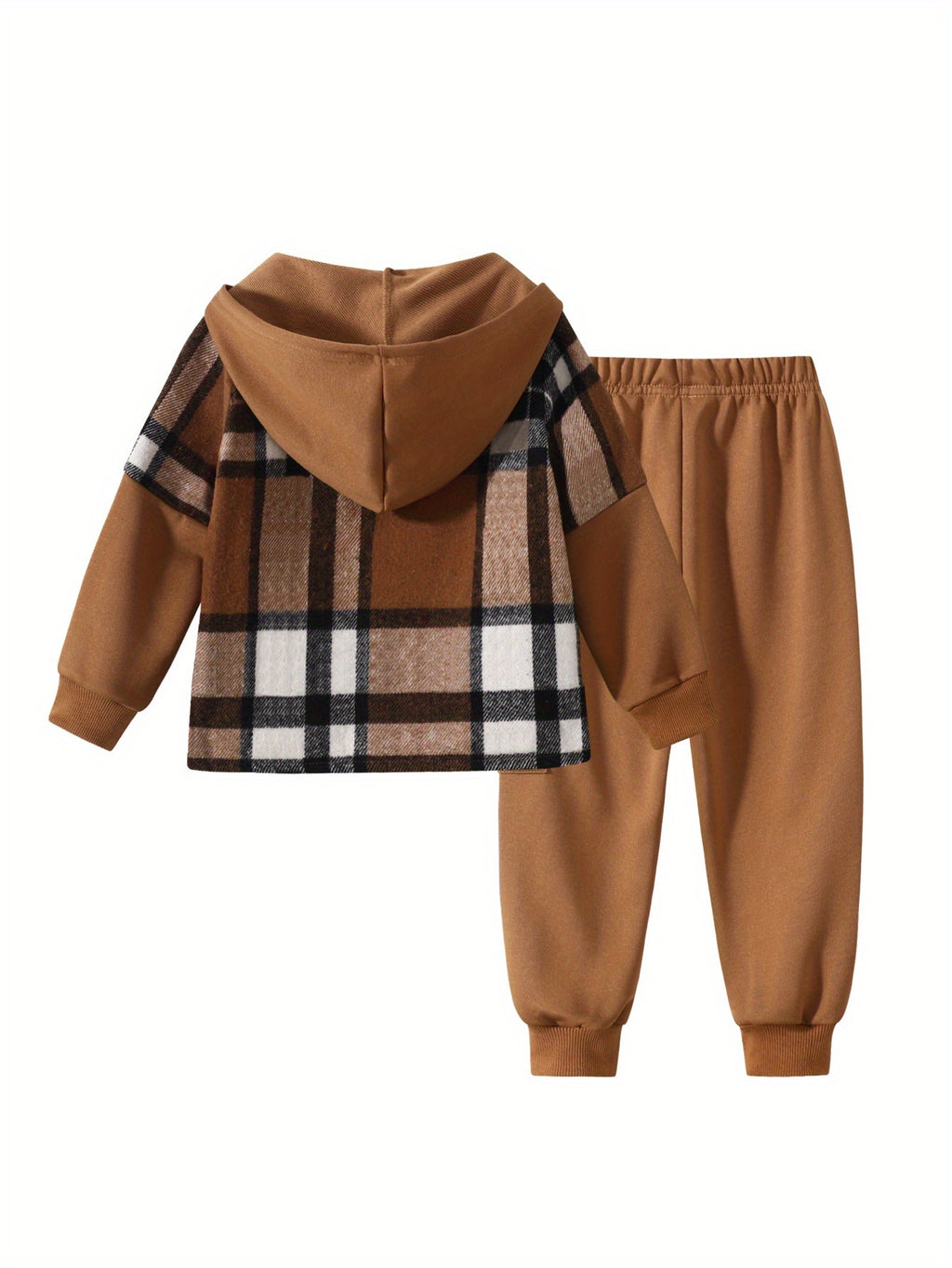 2pcs Fall/Winter Boys' Fashion Set New Arrival Boys' Clothing Long-Sleeve Plaid Hooded Sweatshirt Jacket Fashion Workwear Pants Set Ages 4-14 Holiday Gift Sports Set, for Outdoor
