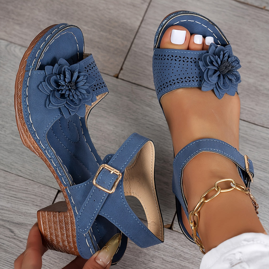 Women Summer Wedge Sandals Floral Peep Toe Shoes Woman Platform Ankle Strap Sandal