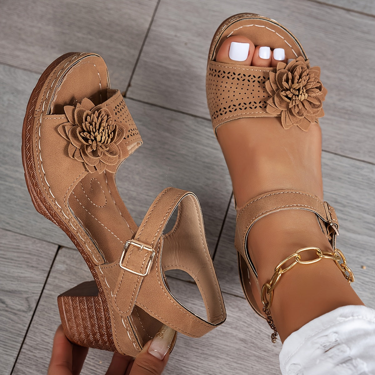 Women Summer Wedge Sandals Floral Peep Toe Shoes Woman Platform Ankle Strap Sandal
