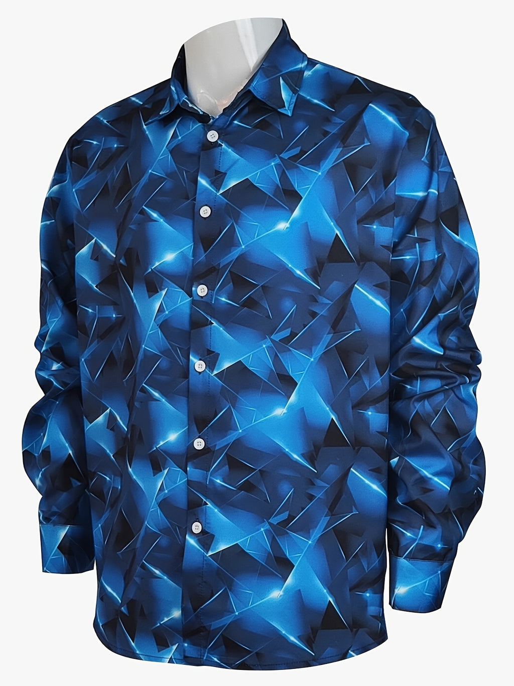 Geometric Pattern Men's Chic Long Sleeve Button Up Shirt, Spring Fall, Men's Clothing