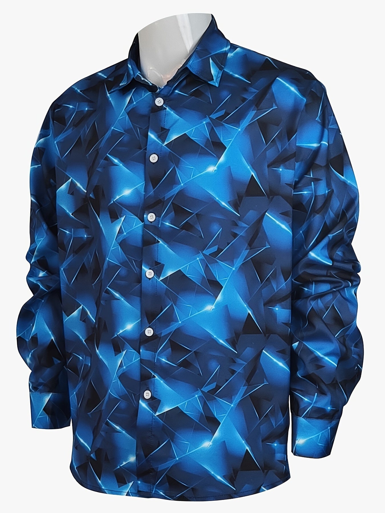 Geometric Pattern Men's Chic Long Sleeve Button Up Shirt, Spring Fall, Men's Clothing
