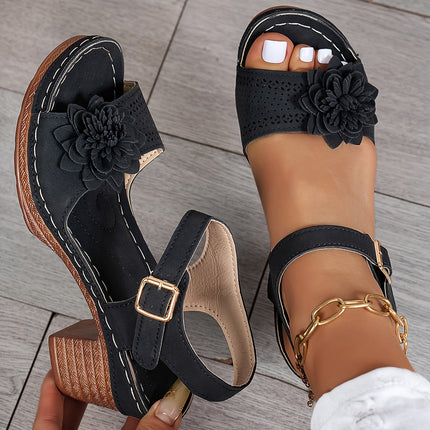 Women Summer Wedge Sandals Floral Peep Toe Shoes Woman Platform Ankle Strap Sandal
