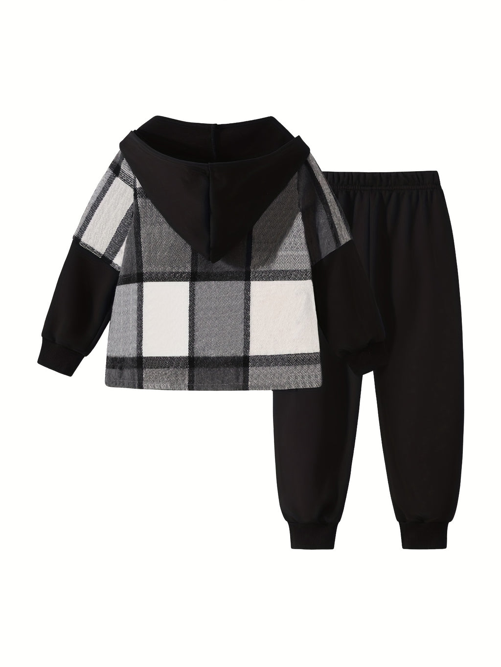 2pcs Fall/Winter Boys' Fashion Set New Arrival Boys' Clothing Long-Sleeve Plaid Hooded Sweatshirt Jacket Fashion Workwear Pants Set Ages 4-14 Holiday Gift Sports Set, for Outdoor