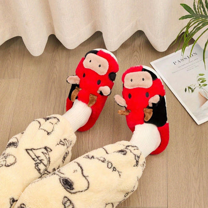 Cozy Home Cute Cartoon Cow Plush Half- Slippers, Couple Matching Style, Thickened and Warm