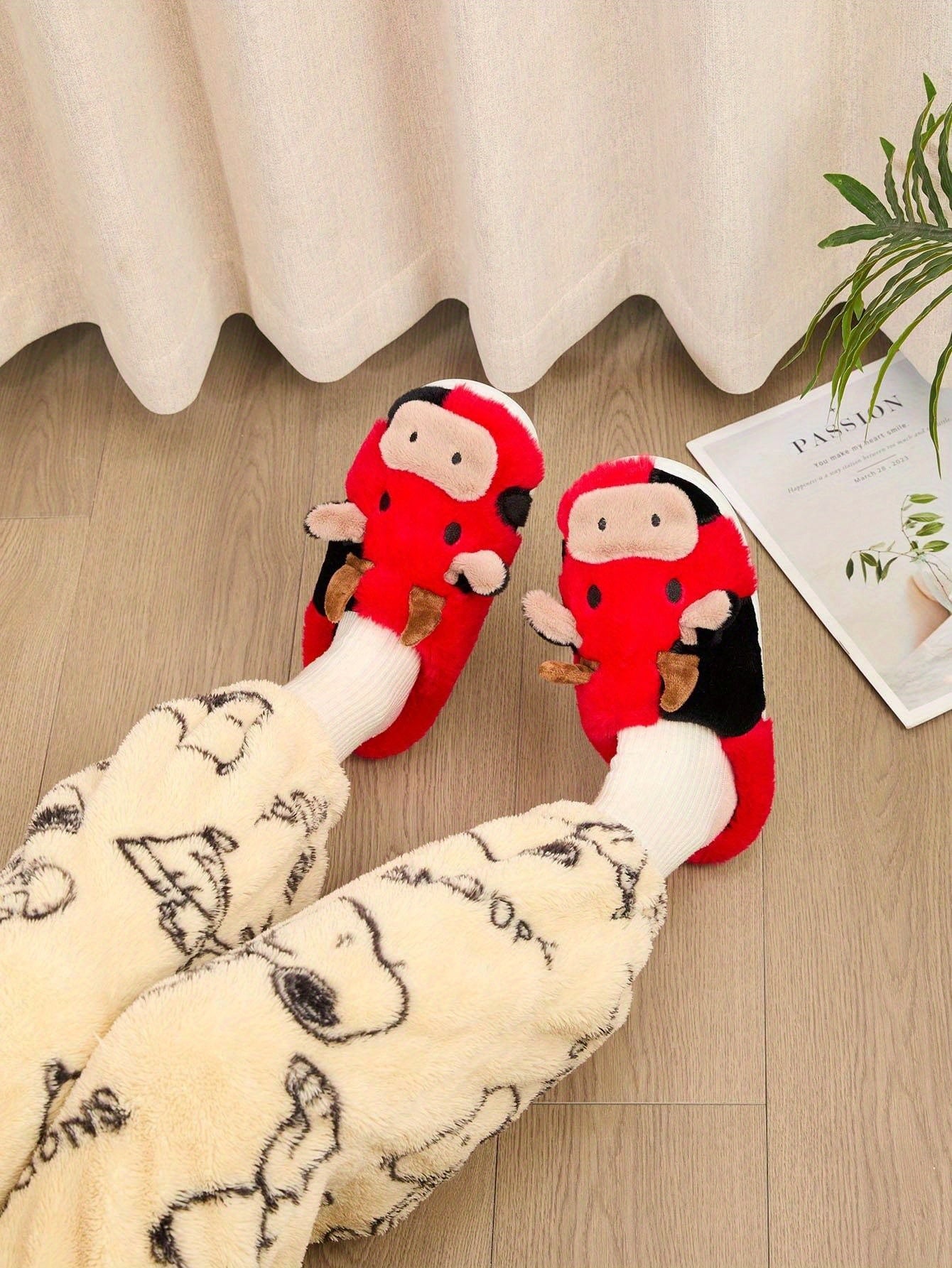 Cozy Home Cute Cartoon Cow Plush Half- Slippers, Couple Matching Style, Thickened and Warm