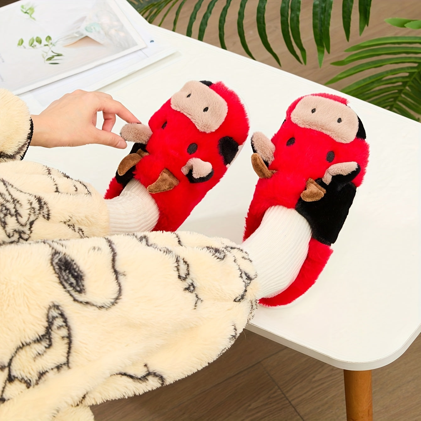 Cozy Home Cute Cartoon Cow Plush Half- Slippers, Couple Matching Style, Thickened and Warm