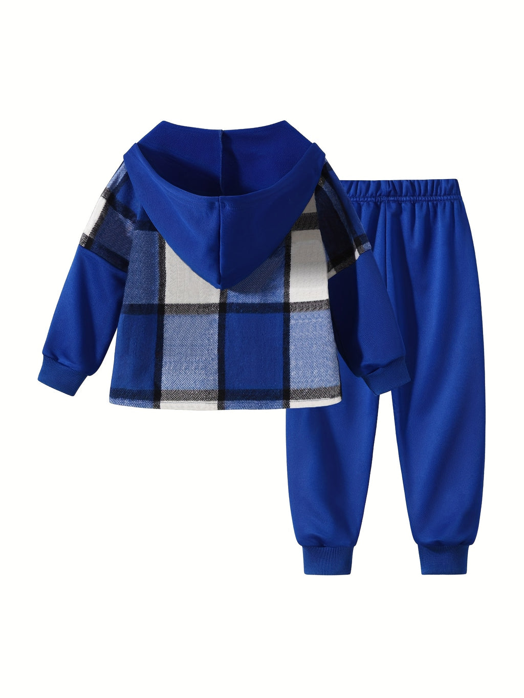 2pcs Fall/Winter Boys' Fashion Set New Arrival Boys' Clothing Long-Sleeve Plaid Hooded Sweatshirt Jacket Fashion Workwear Pants Set Ages 4-14 Holiday Gift Sports Set, for Outdoor